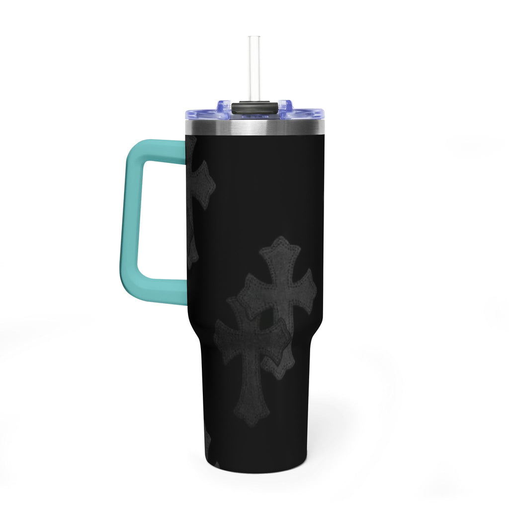 40oz Black Cross Stainless Vacuum Tumbler  with sip society script