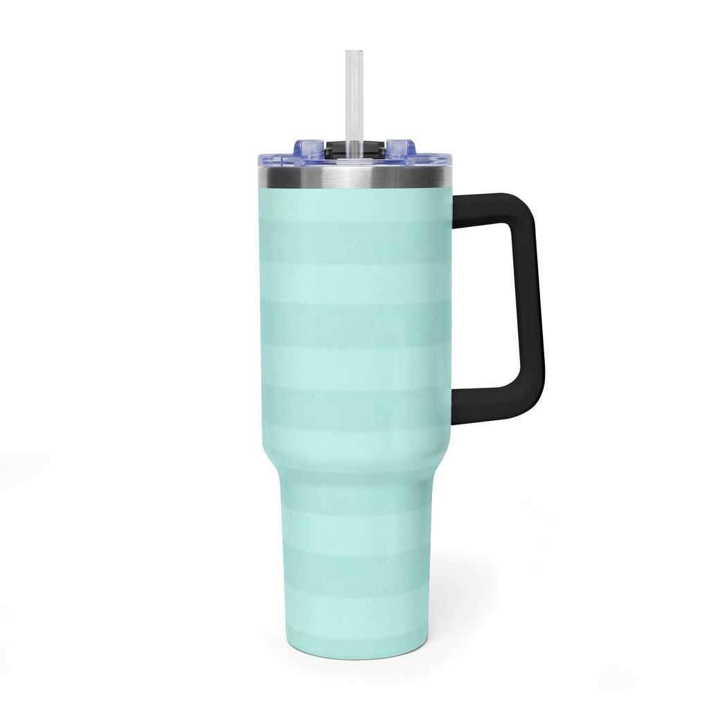 40oz Mint Stripe Vacuum Tumbler — 'Sip Society' Insulated Travel Mug  with sip society script