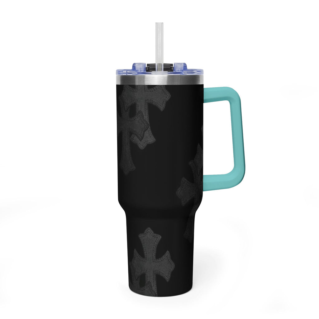 40oz Black Cross Stainless Vacuum Tumbler  with sip society script
