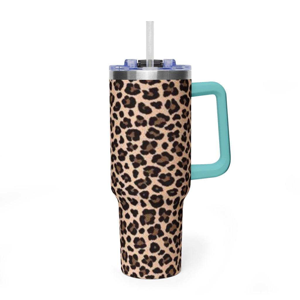 Leopard Print 40oz Vacuum Tumbler - Insulated Travel Mug with sip society script
