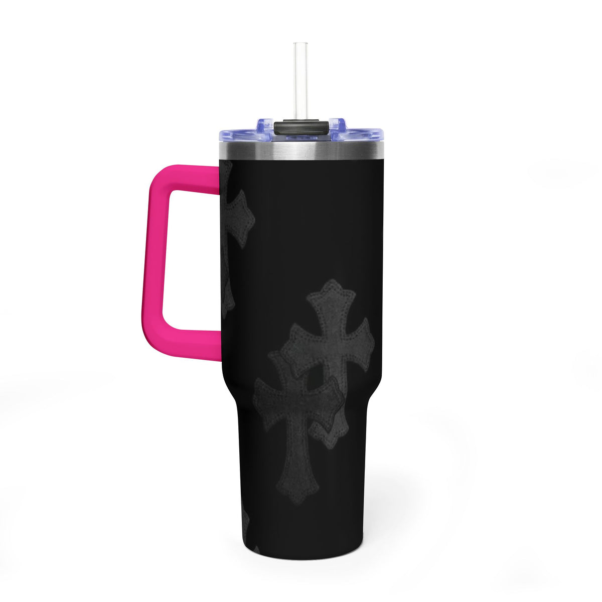40oz Black Cross Stainless Vacuum Tumbler  with sip society script