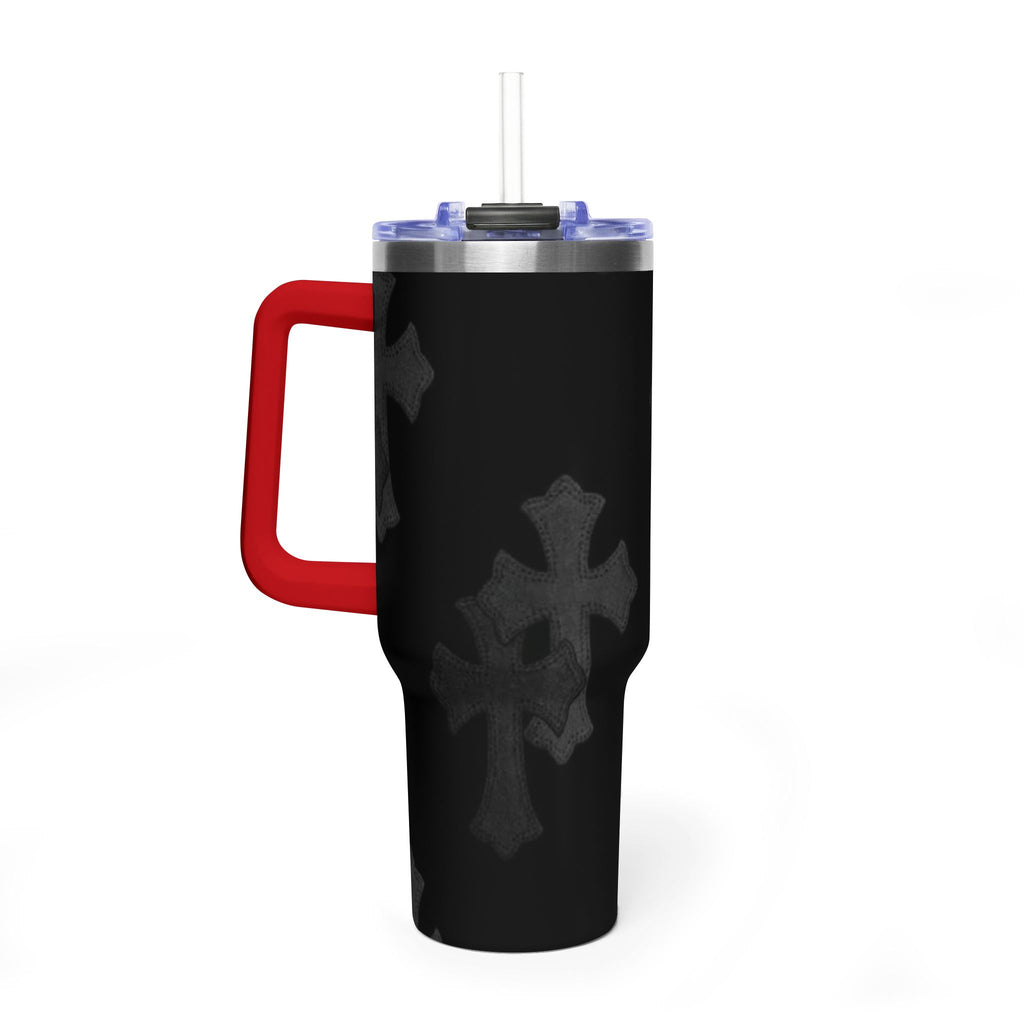 40oz Black Cross Stainless Vacuum Tumbler  with sip society script