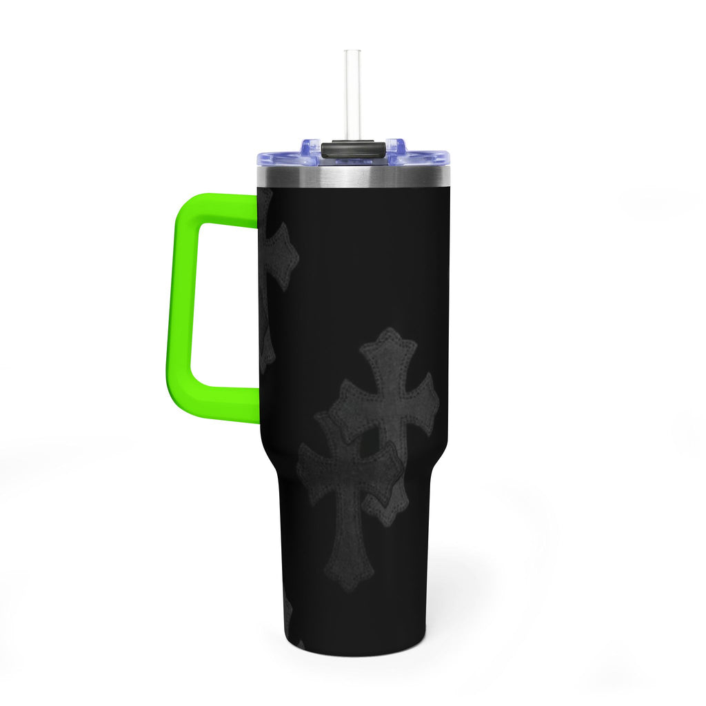 40oz Black Cross Stainless Vacuum Tumbler  with sip society script