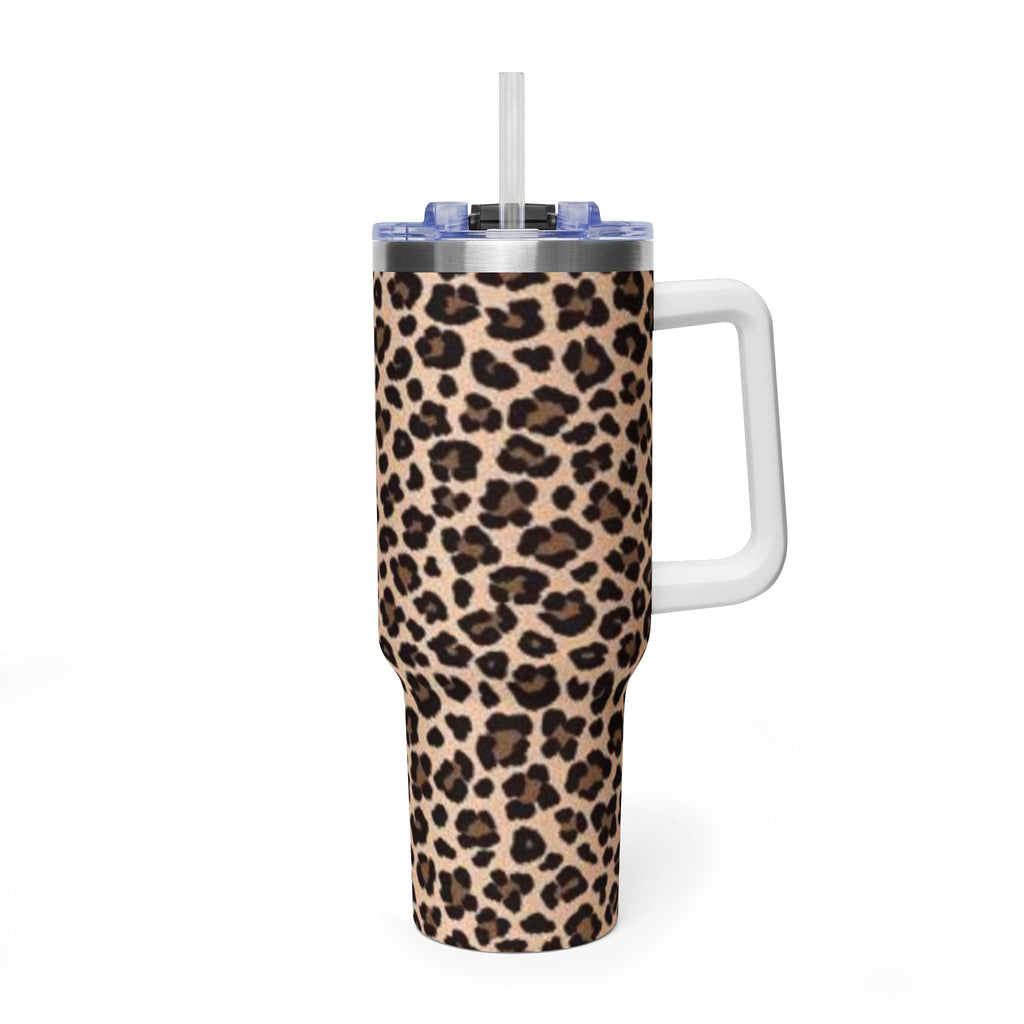 Leopard Print 40oz Vacuum Tumbler - Insulated Travel Mug with sip society script