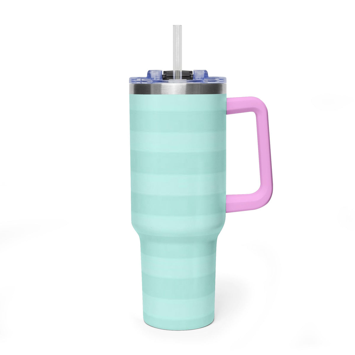 40oz Mint Stripe Vacuum Tumbler — 'Sip Society' Insulated Travel Mug  with sip society script
