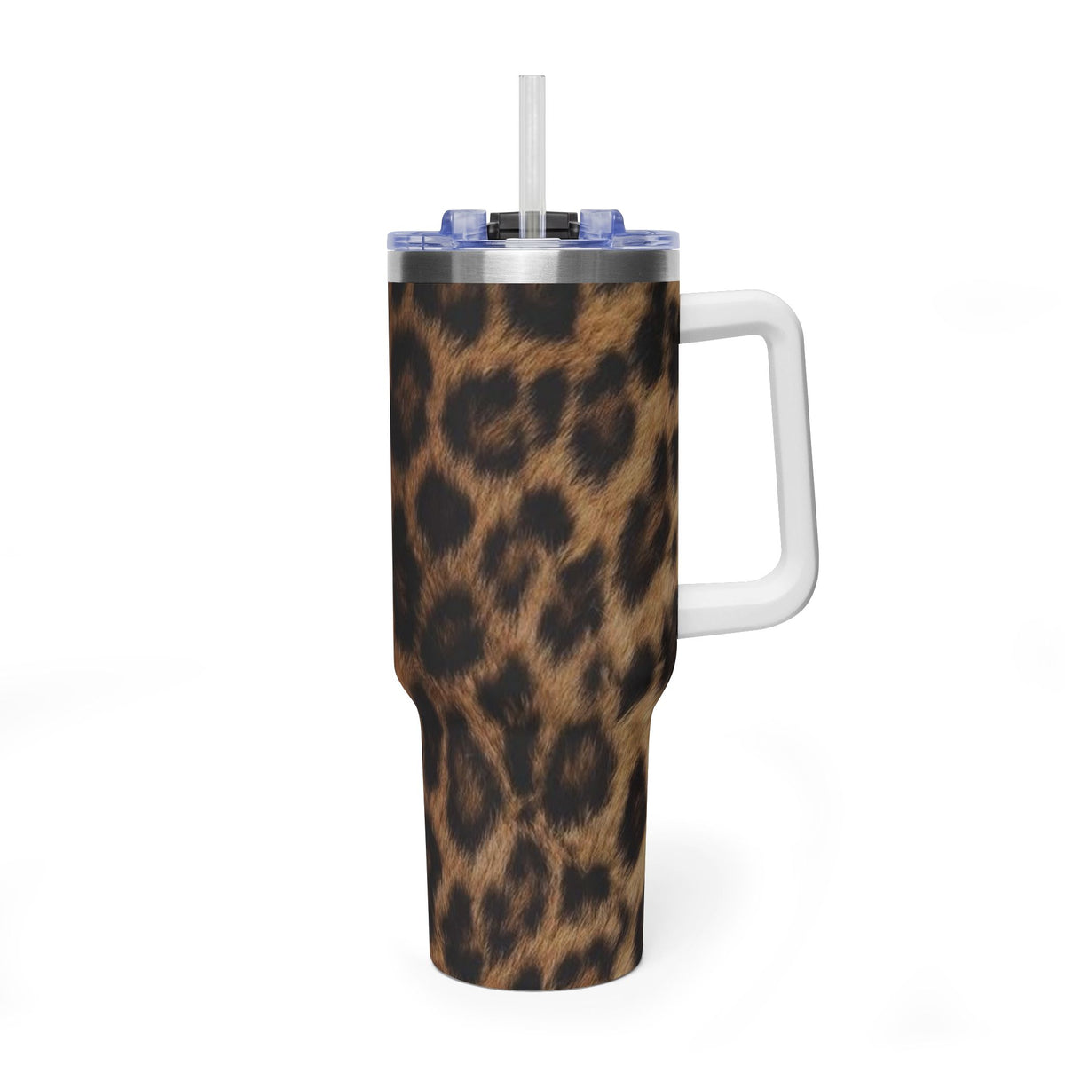 40oz Leopard Print Vacuum Tumbler — Insulated Travel Mug with sip society script