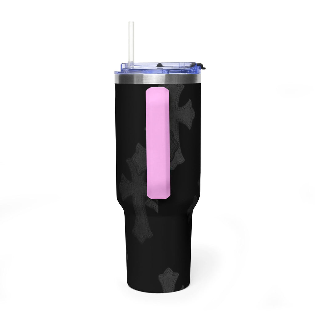 40oz Black Cross Stainless Vacuum Tumbler  with sip society script