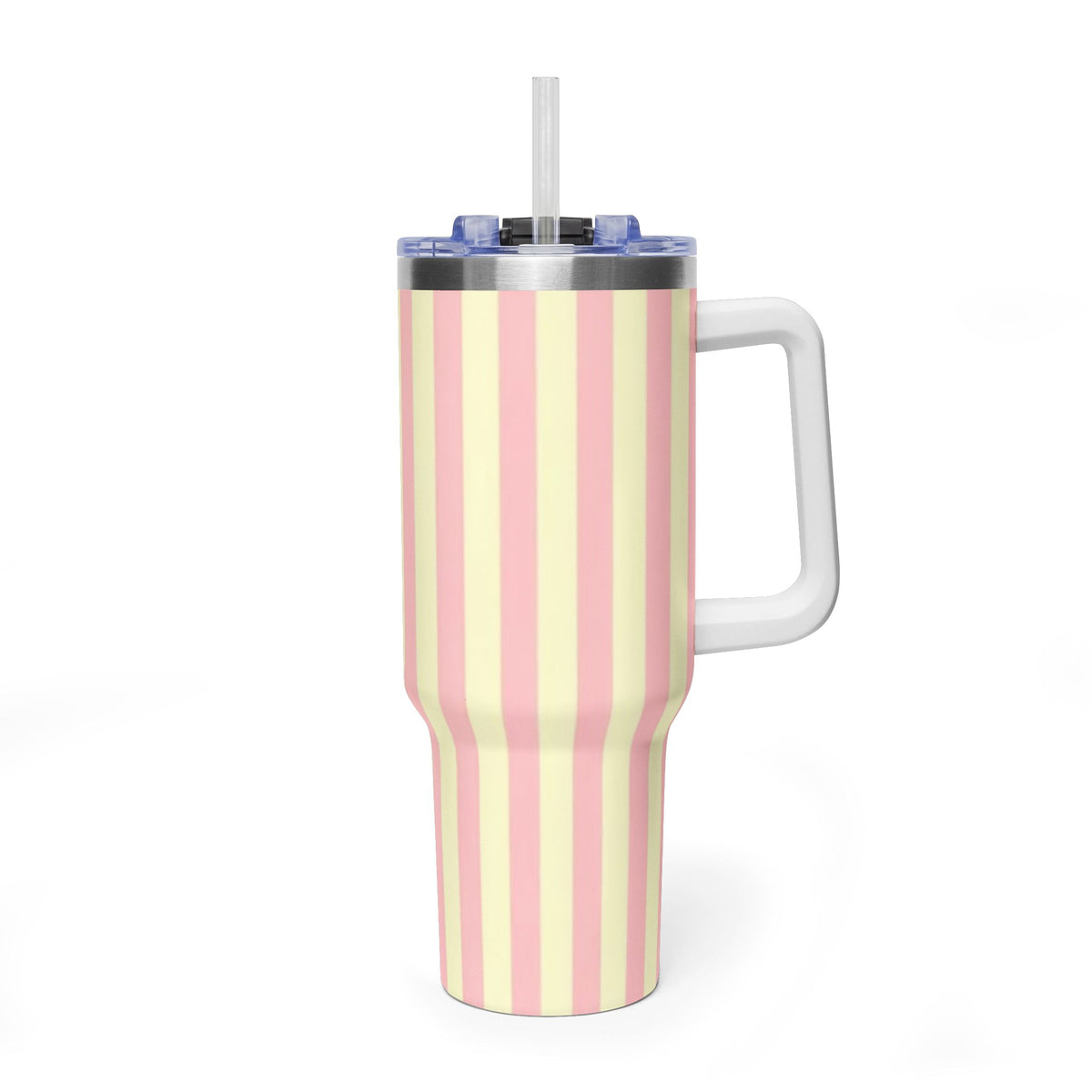 40oz Striped Pastel Travel Tumbler — Pink & Cream Thermal Cup with sip society script