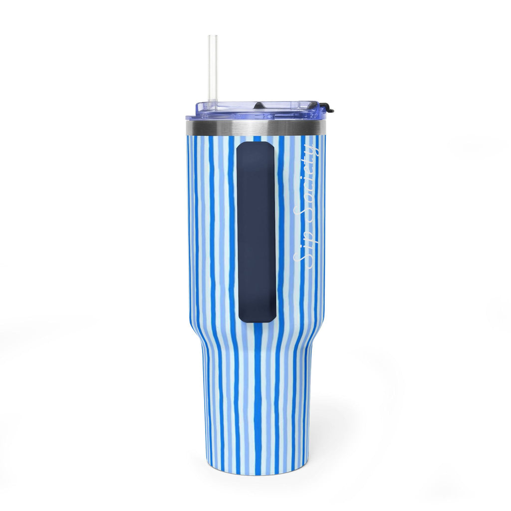 40oz Blue Watercolor Stripe Tumbler – Insulated Travel Cup