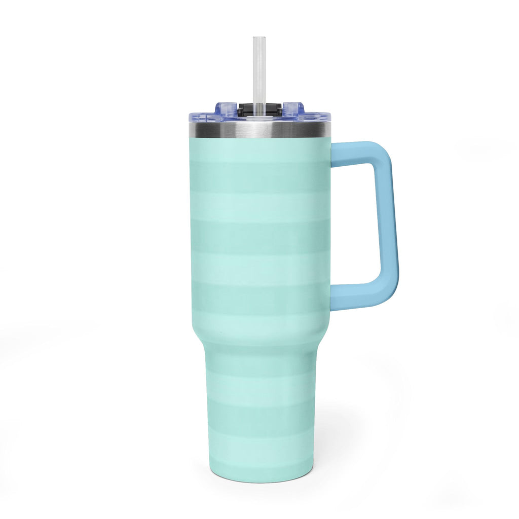 40oz Mint Stripe Vacuum Tumbler — 'Sip Society' Insulated Travel Mug  with sip society script