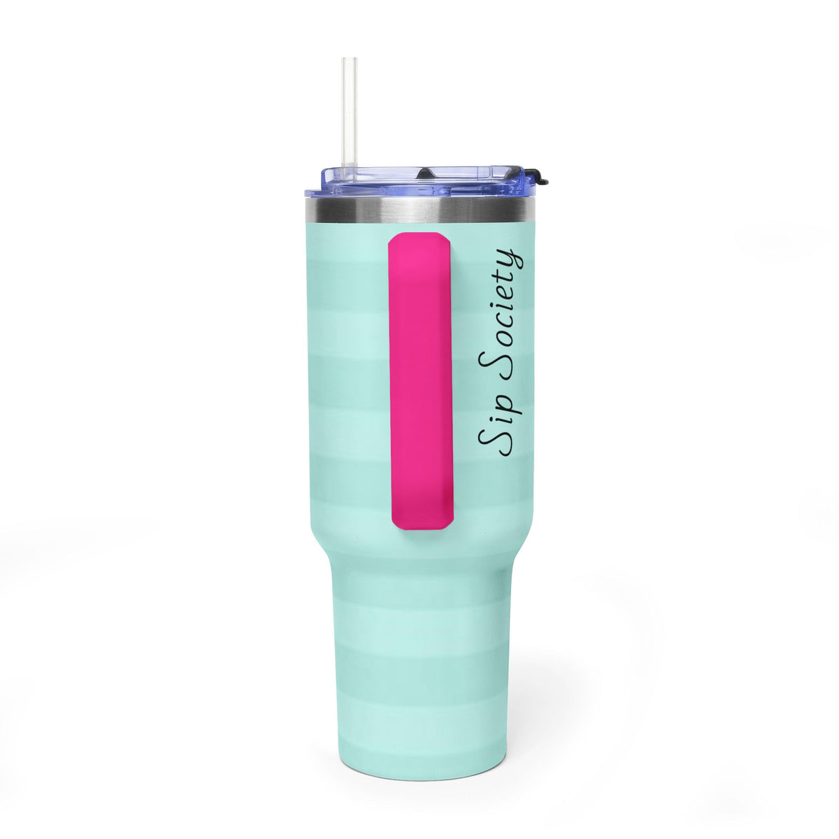 40oz Mint Stripe Vacuum Tumbler — 'Sip Society' Insulated Travel Mug  with sip society script