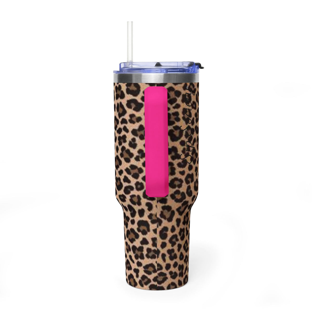Leopard Print 40oz Vacuum Tumbler - Insulated Travel Mug with sip society script