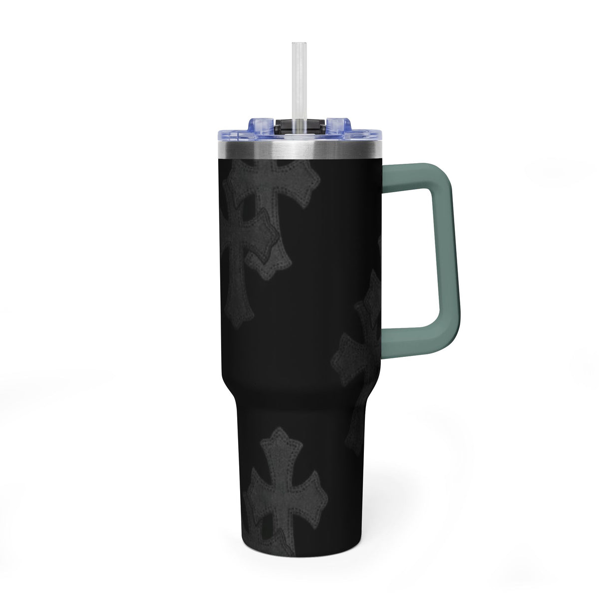 40oz Black Cross Stainless Vacuum Tumbler  with sip society script