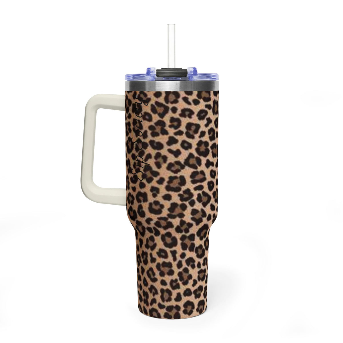 Leopard Print 40oz Vacuum Tumbler - Insulated Travel Mug with sip society script