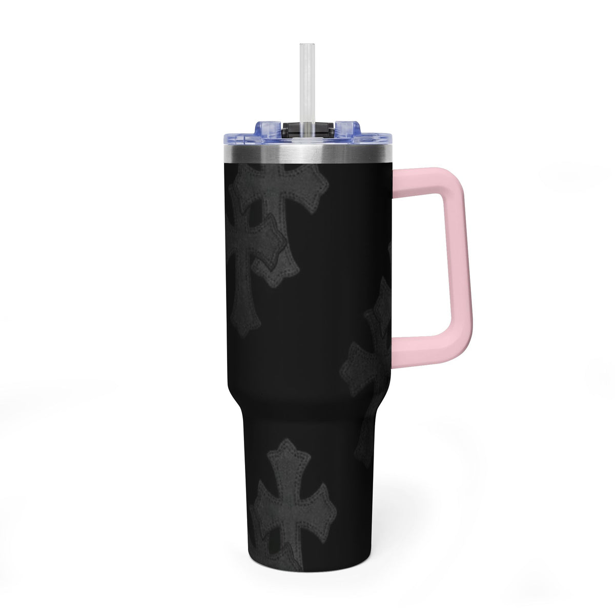 40oz Black Cross Stainless Vacuum Tumbler  with sip society script