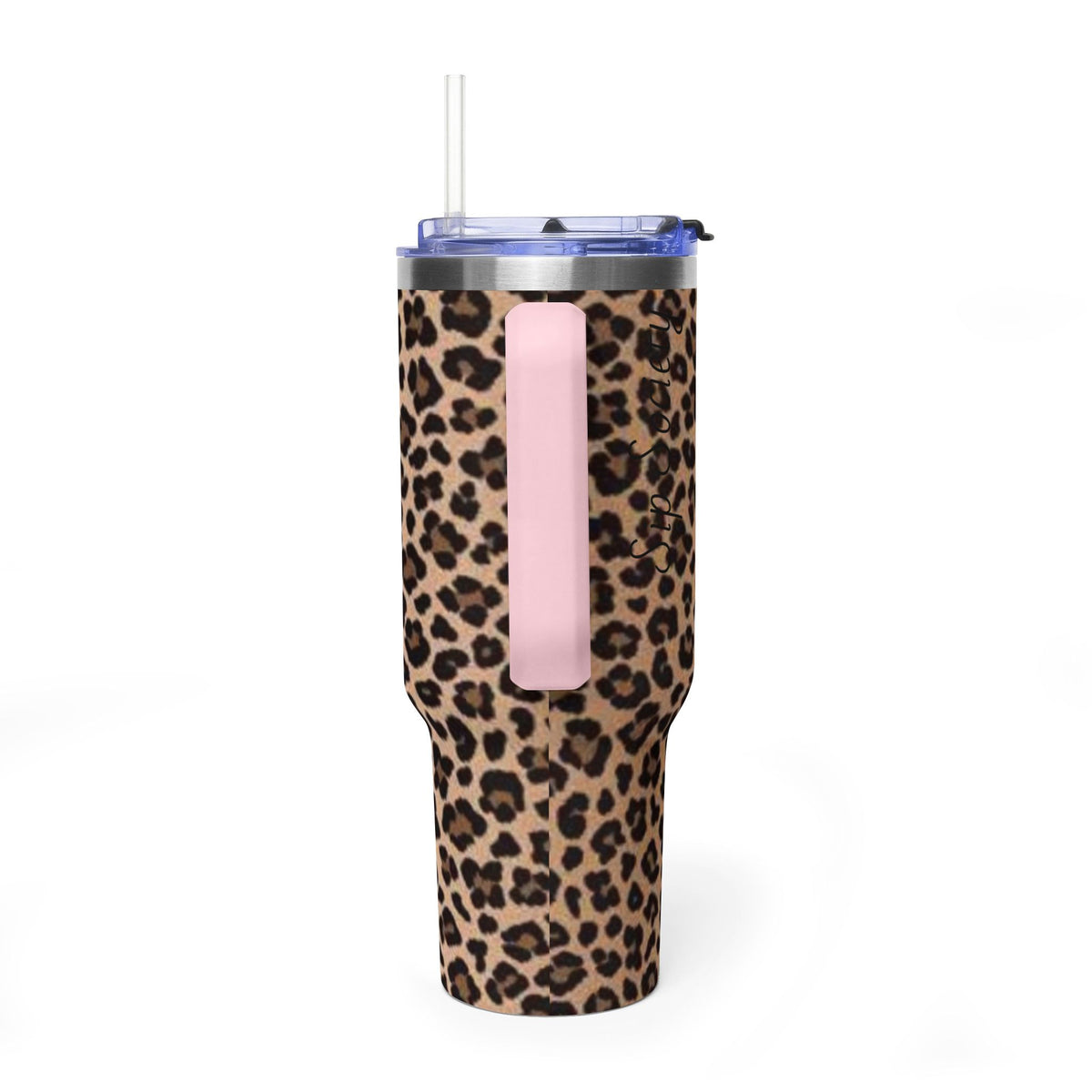Leopard Print 40oz Vacuum Tumbler - Insulated Travel Mug with sip society script