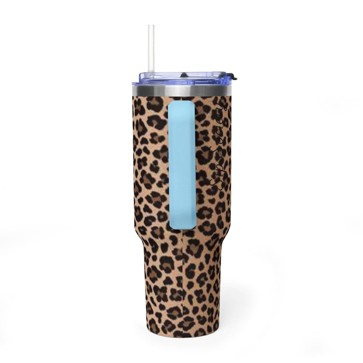Leopard Print 40oz Vacuum Tumbler - Insulated Travel Mug with sip society script