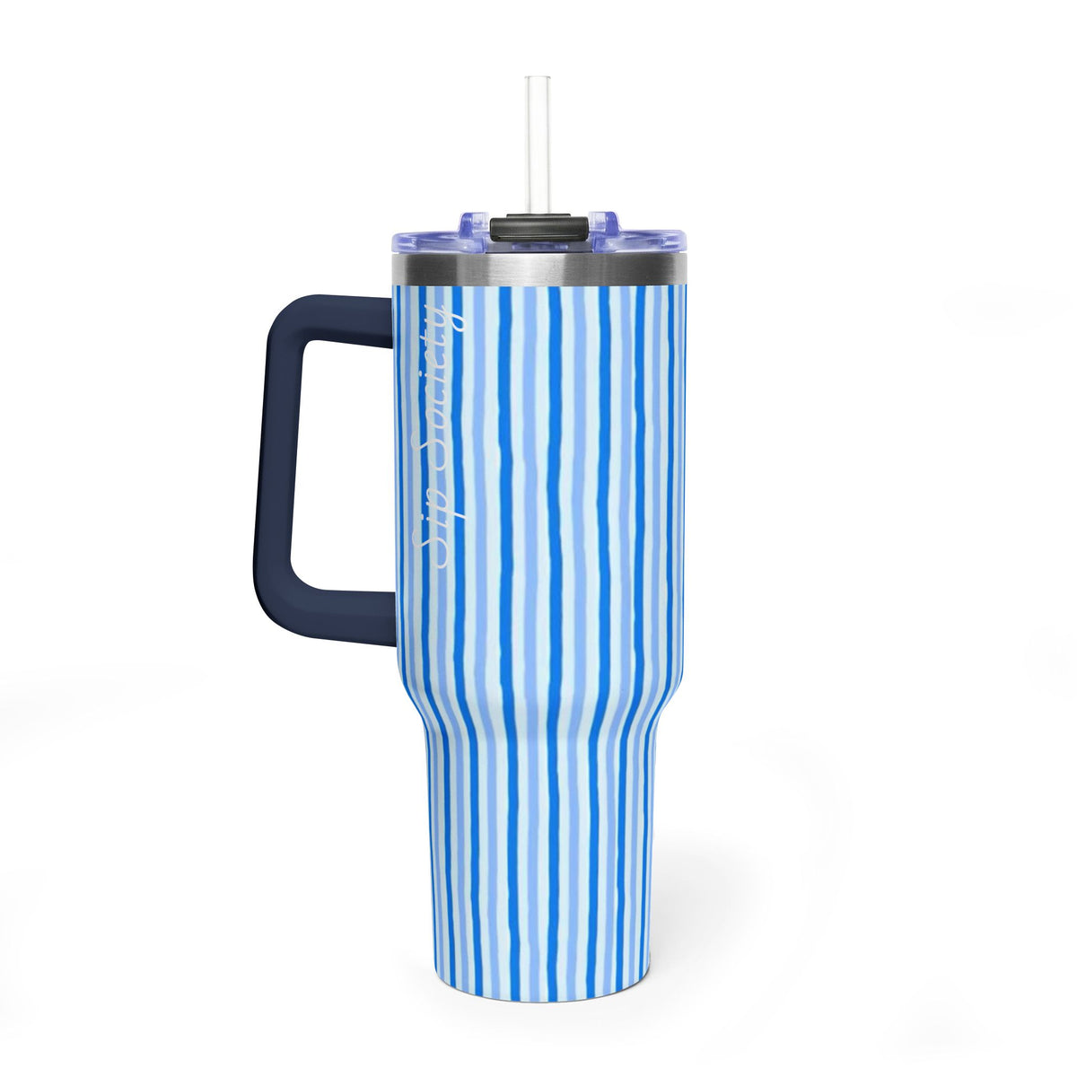 40oz Blue Watercolor Stripe Tumbler – Insulated Travel Cup
