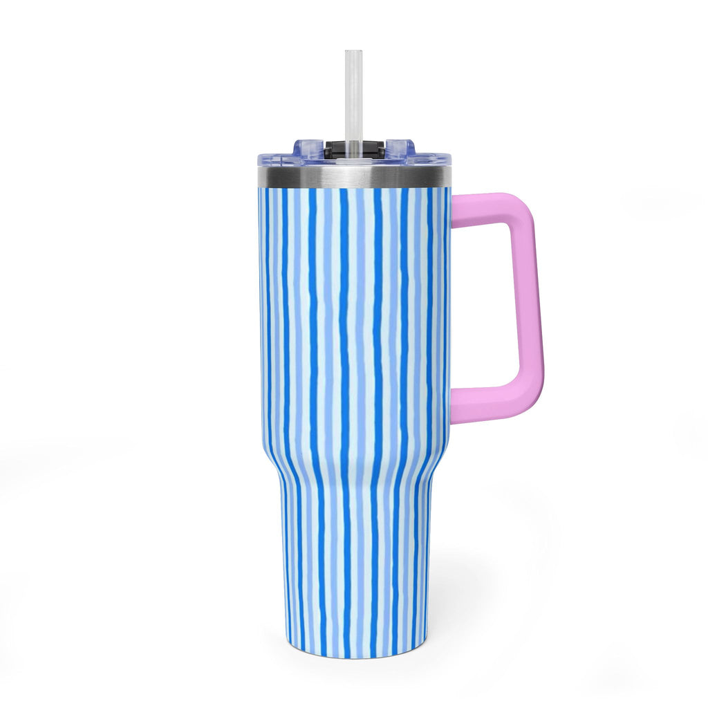 40oz Blue Watercolor Stripe Tumbler – Insulated Travel Cup