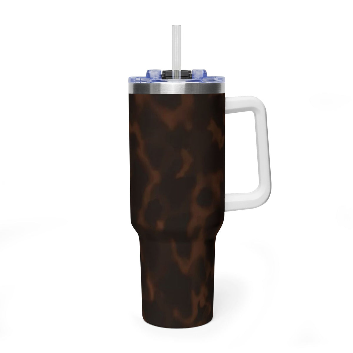 40oz Tumbler - Brown Tortoiseshell Thermal Travel Mug with 'Sip Society' Script