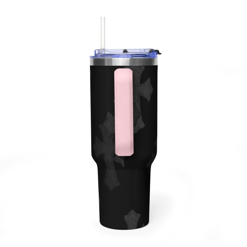 40oz Black Cross Stainless Vacuum Tumbler  with sip society script
