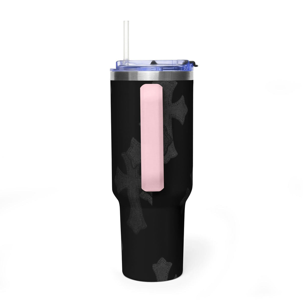 40oz Black Cross Stainless Vacuum Tumbler  with sip society script