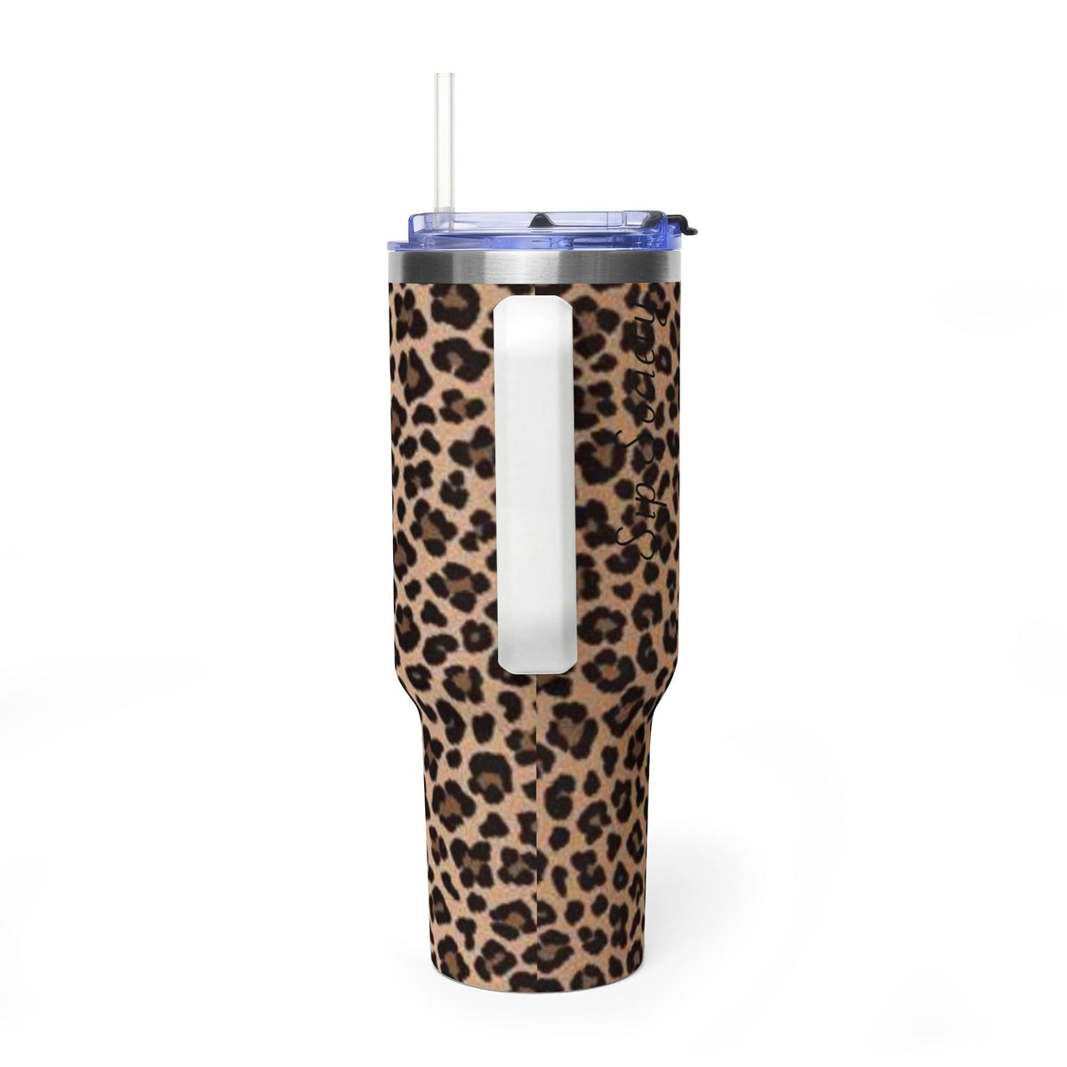 Leopard Print 40oz Vacuum Tumbler - Insulated Travel Mug with sip society script