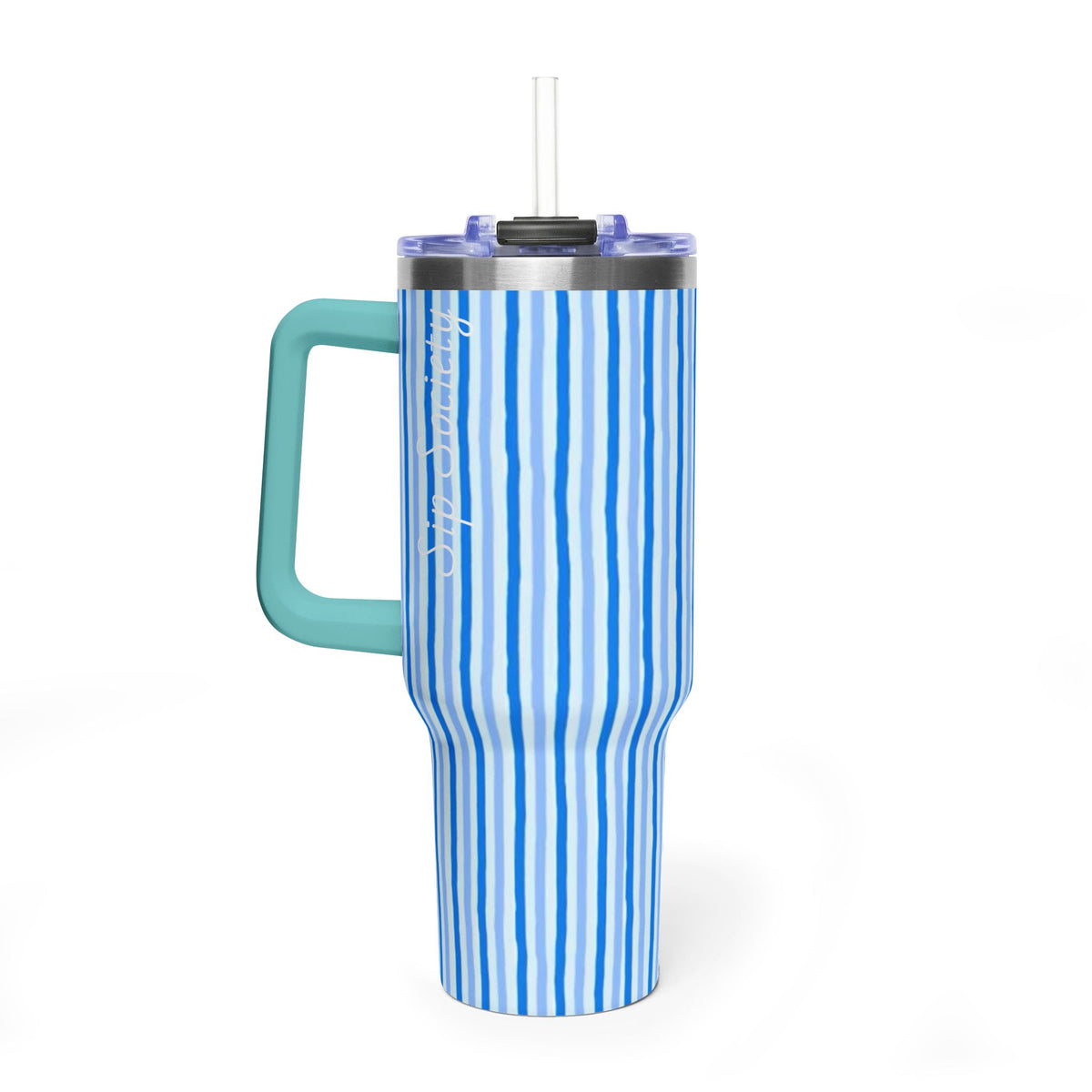 40oz Blue Watercolor Stripe Tumbler – Insulated Travel Cup
