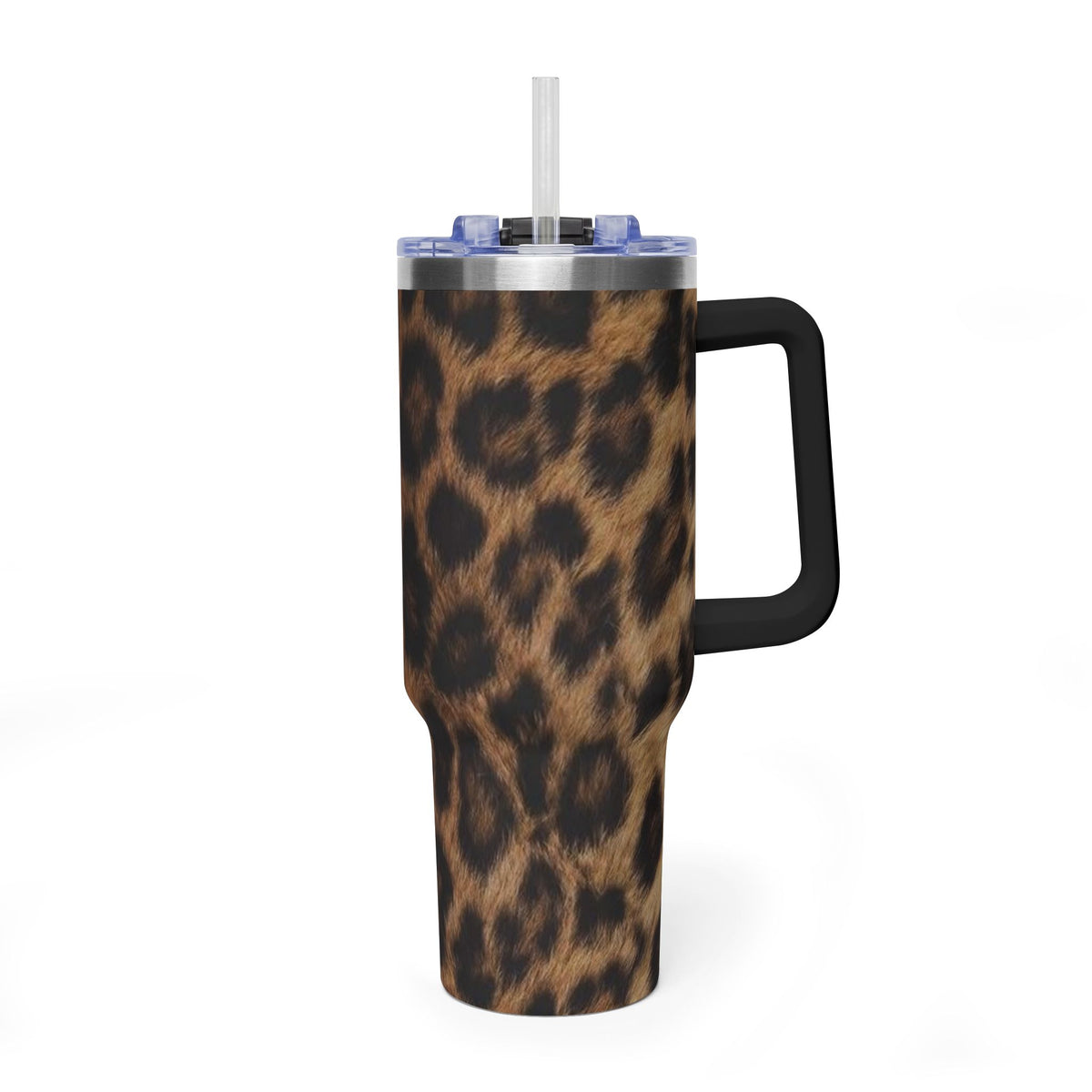 40oz Leopard Print Vacuum Tumbler — Insulated Travel Mug with sip society script