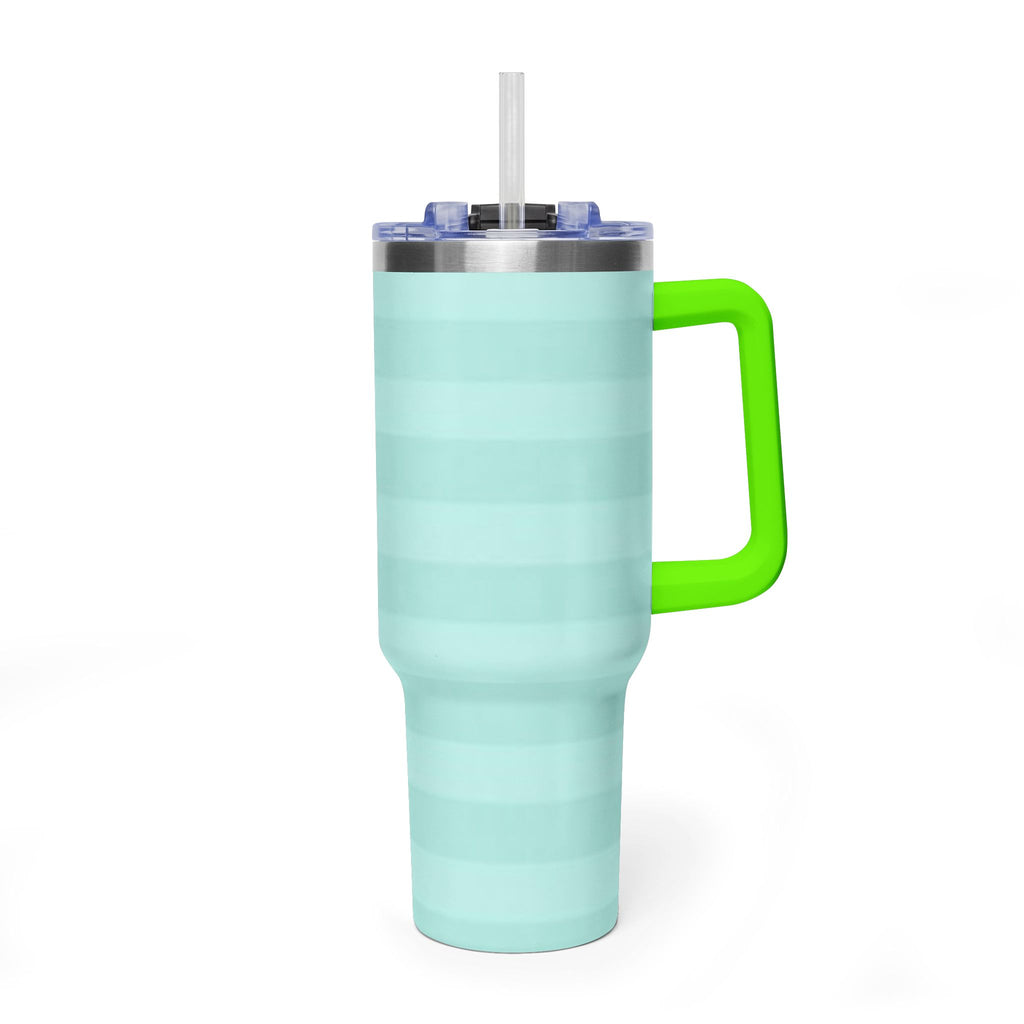 40oz Mint Stripe Vacuum Tumbler — 'Sip Society' Insulated Travel Mug  with sip society script