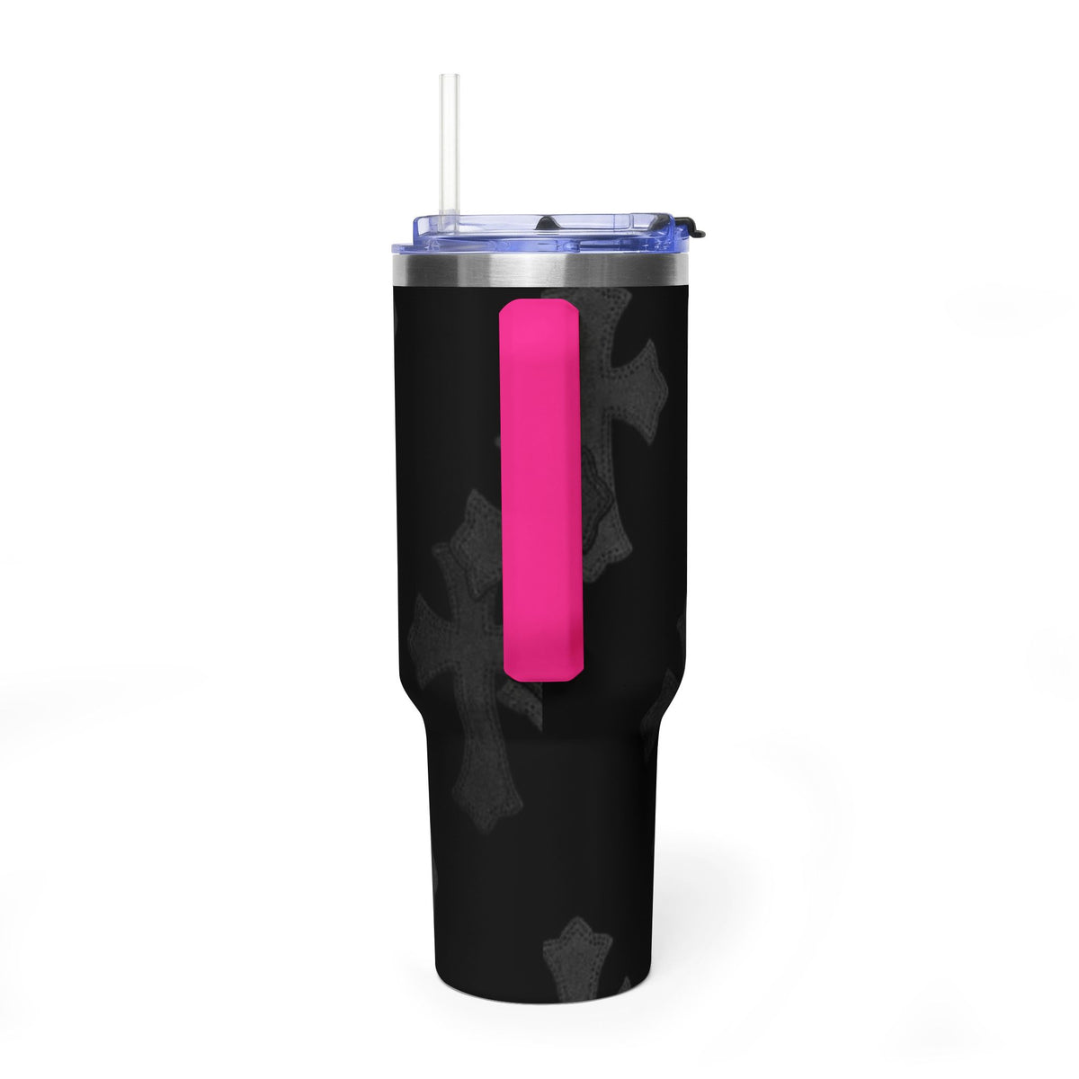 40oz Black Cross Stainless Vacuum Tumbler  with sip society script