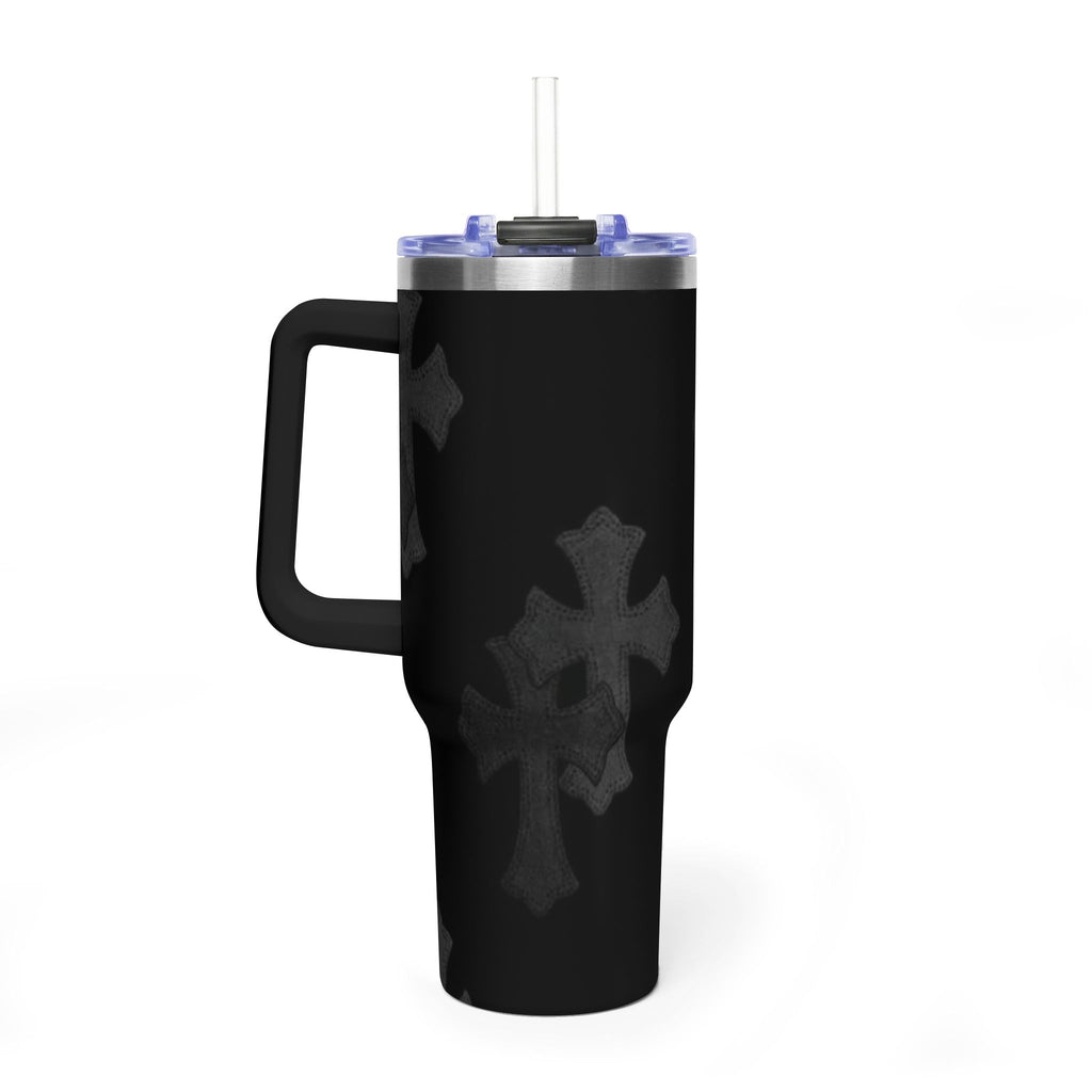 40oz Black Cross Stainless Vacuum Tumbler  with sip society script