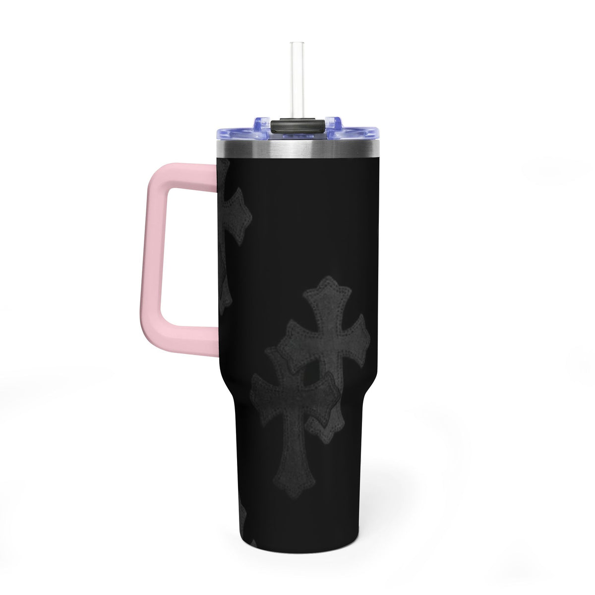 40oz Black Cross Stainless Vacuum Tumbler  with sip society script