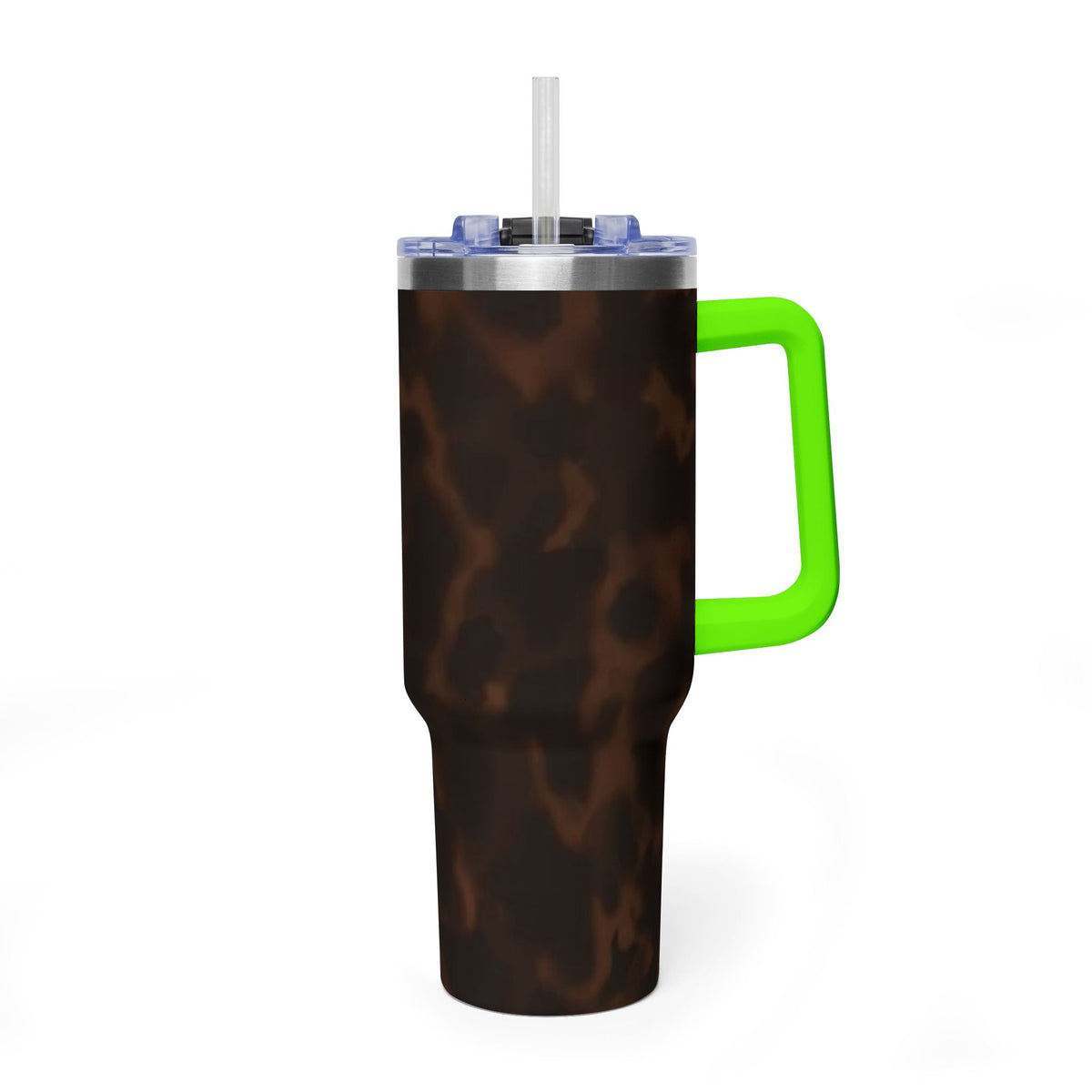 40oz Tumbler - Brown Tortoiseshell Thermal Travel Mug with 'Sip Society' Script