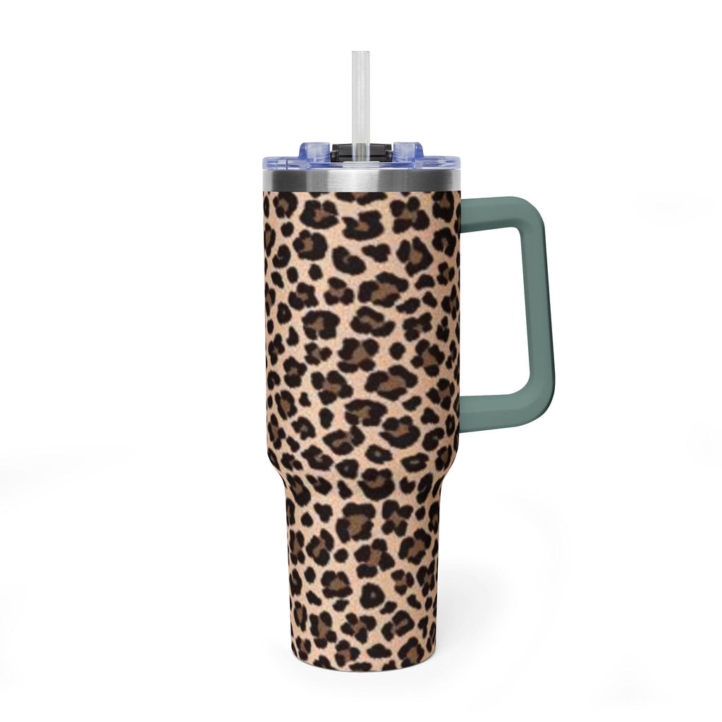 Leopard Print 40oz Vacuum Tumbler - Insulated Travel Mug with sip society script