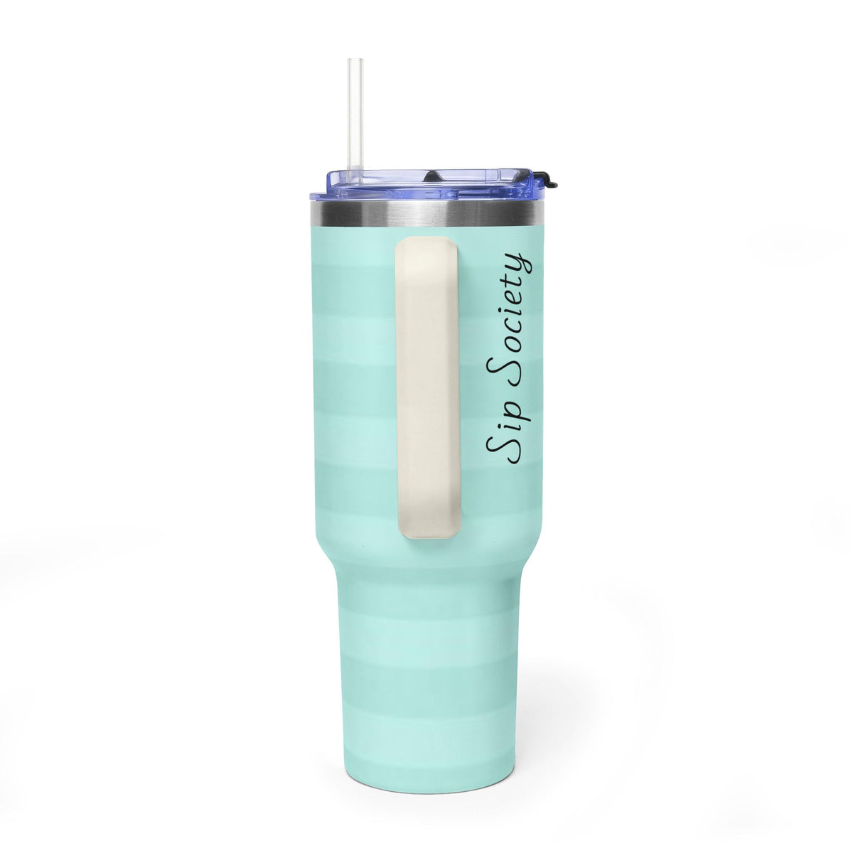 40oz Mint Stripe Vacuum Tumbler — 'Sip Society' Insulated Travel Mug  with sip society script