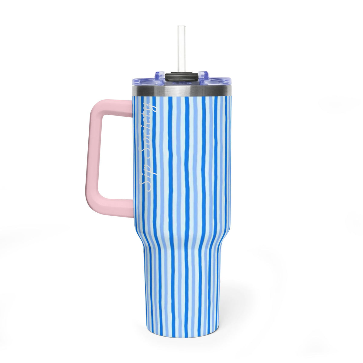 40oz Blue Watercolor Stripe Tumbler – Insulated Travel Cup