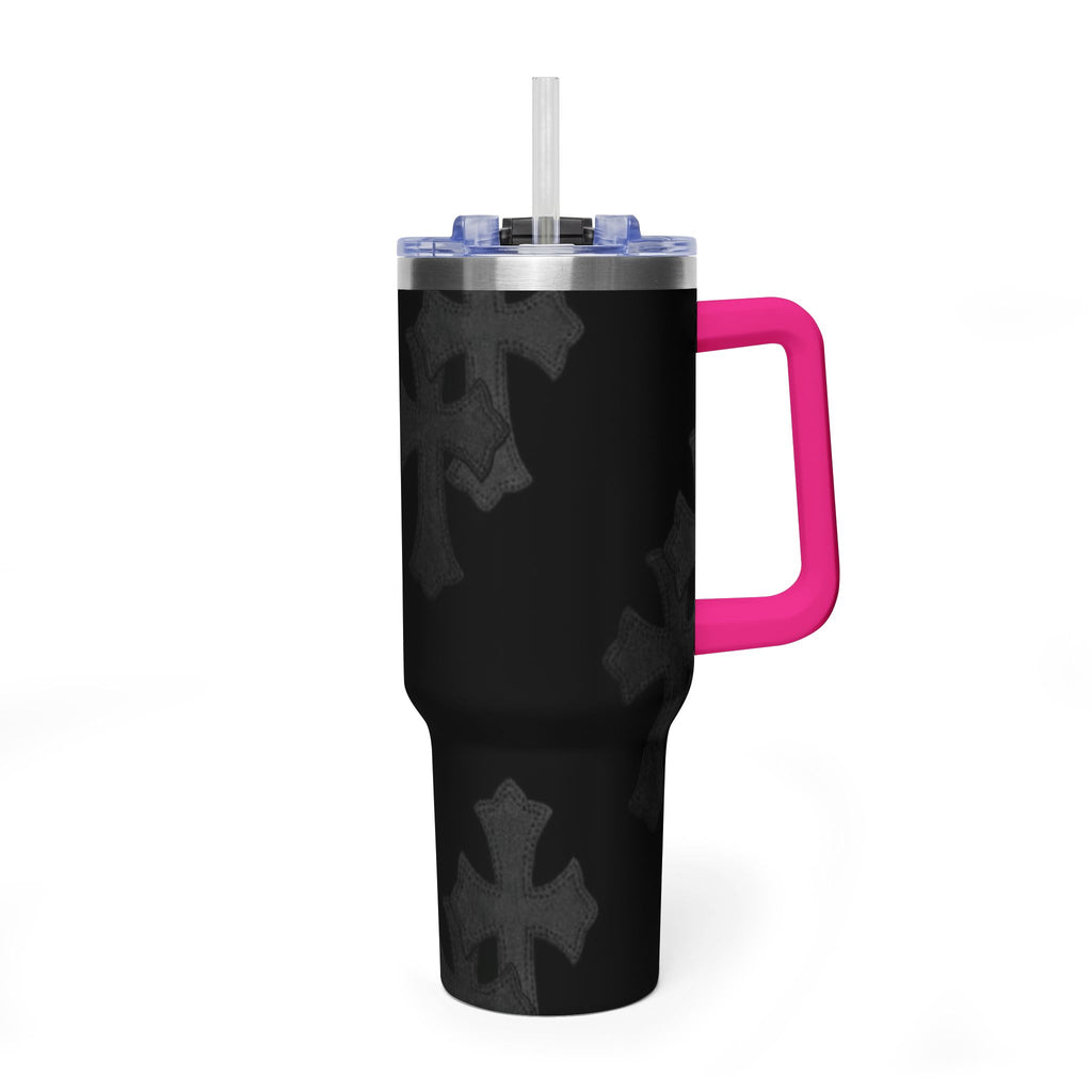 40oz Black Cross Stainless Vacuum Tumbler  with sip society script
