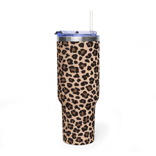 Leopard Print 40oz Vacuum Tumbler - Insulated Travel Mug with sip society script