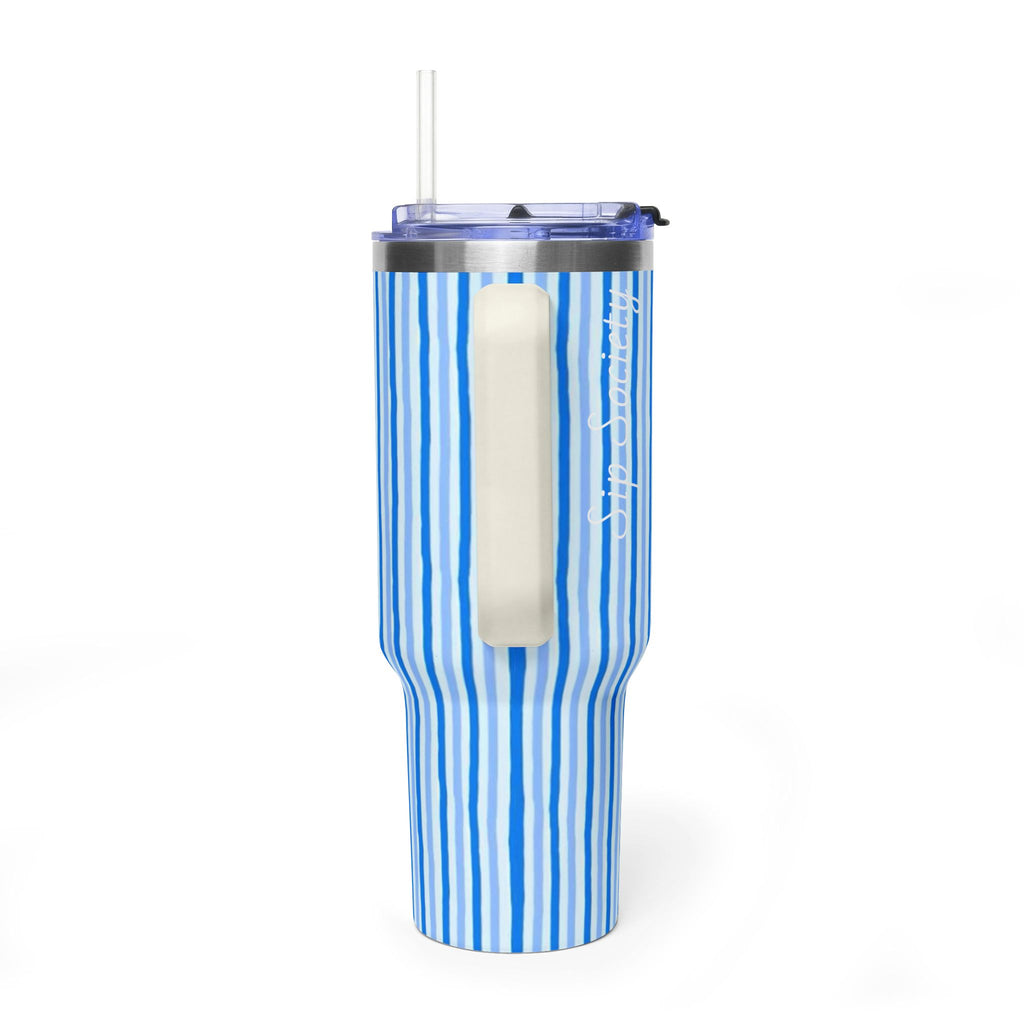 40oz Blue Watercolor Stripe Tumbler – Insulated Travel Cup