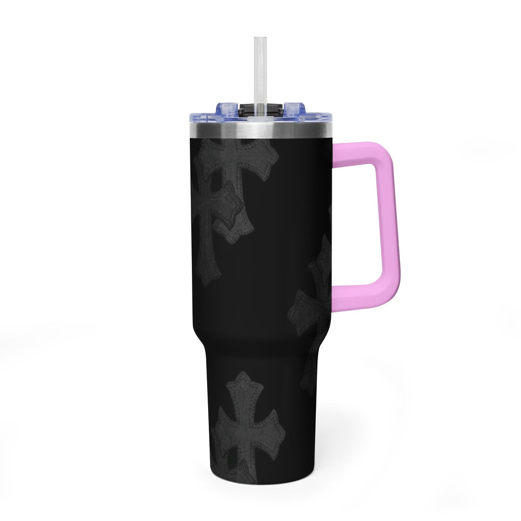 40oz Black Cross Stainless Vacuum Tumbler  with sip society script