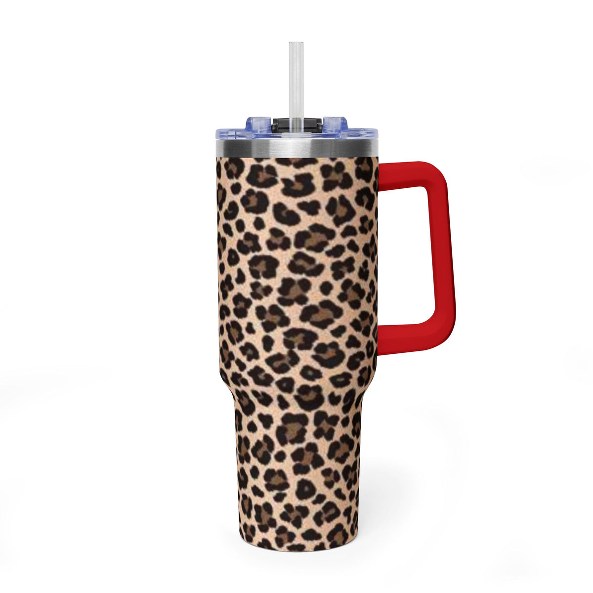 Leopard Print 40oz Vacuum Tumbler - Insulated Travel Mug with sip society script