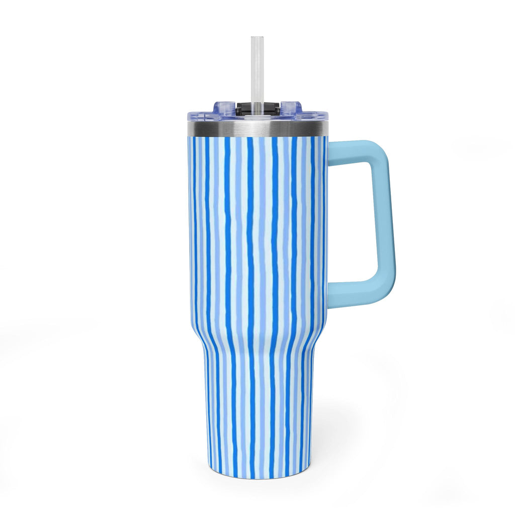 40oz Blue Watercolor Stripe Tumbler – Insulated Travel Cup