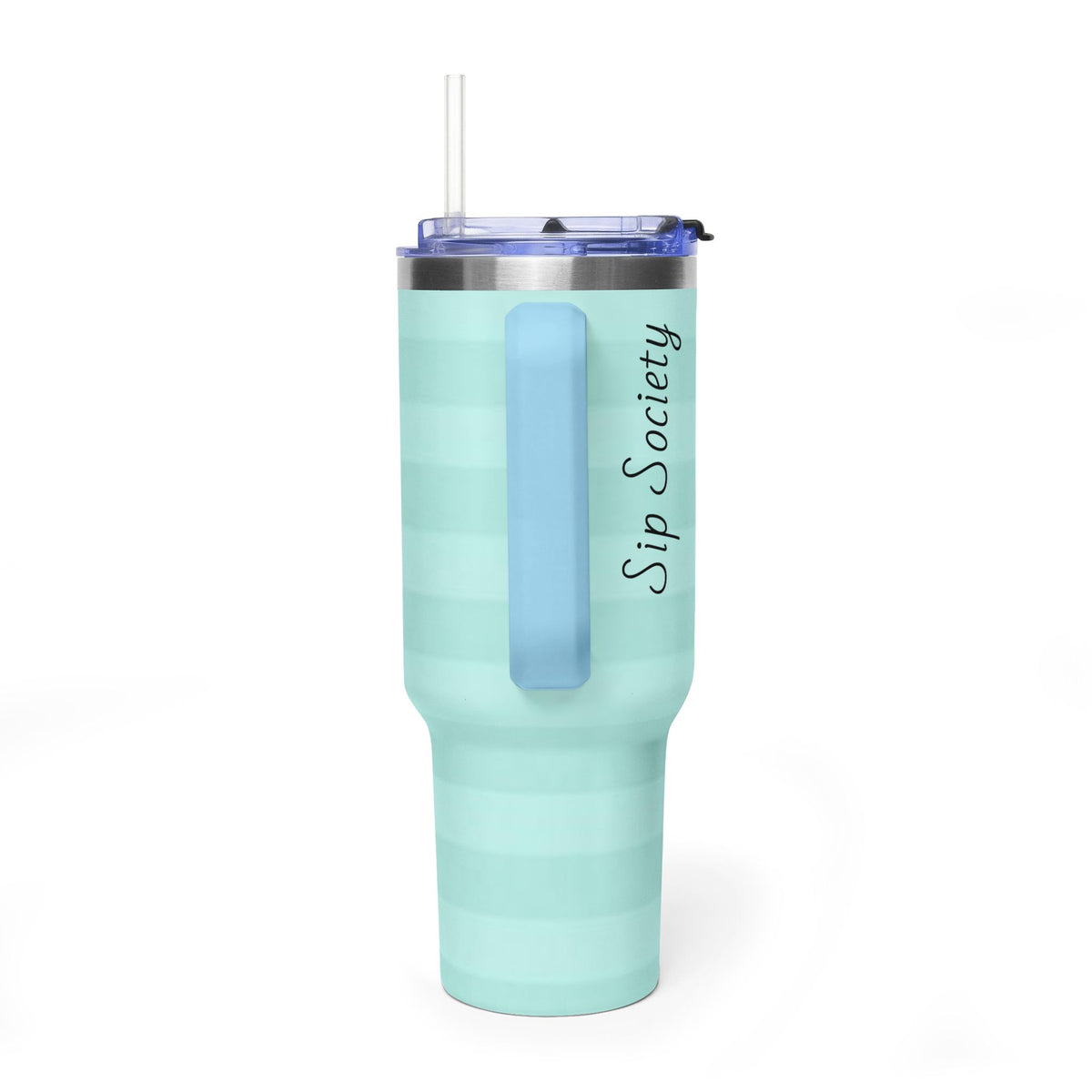 40oz Mint Stripe Vacuum Tumbler — 'Sip Society' Insulated Travel Mug  with sip society script