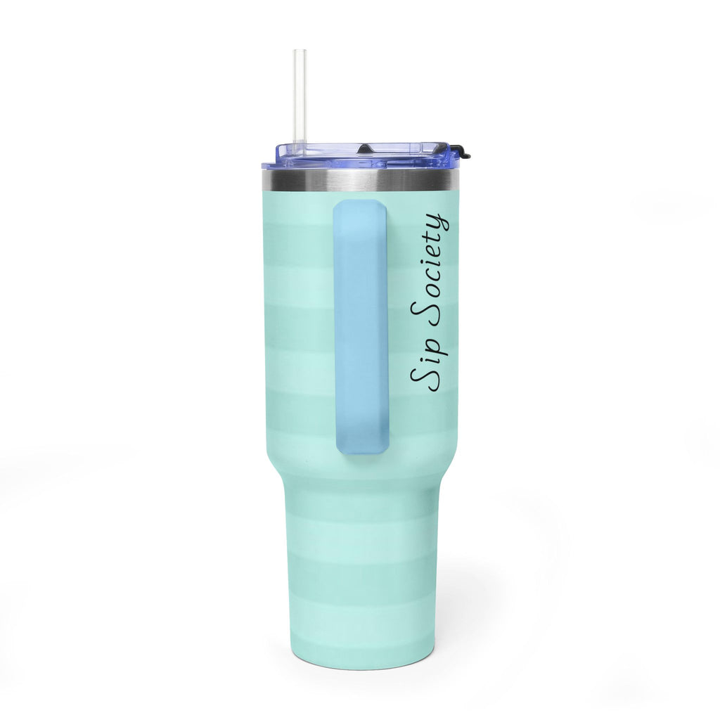 40oz Mint Stripe Vacuum Tumbler — 'Sip Society' Insulated Travel Mug  with sip society script