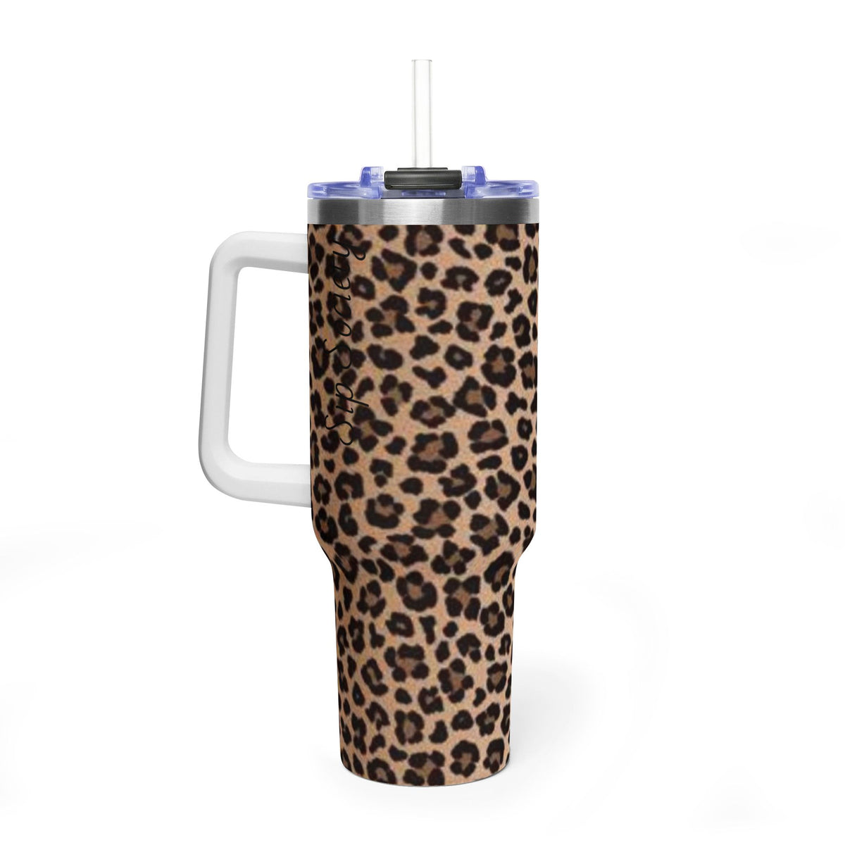Leopard Print 40oz Vacuum Tumbler - Insulated Travel Mug with sip society script