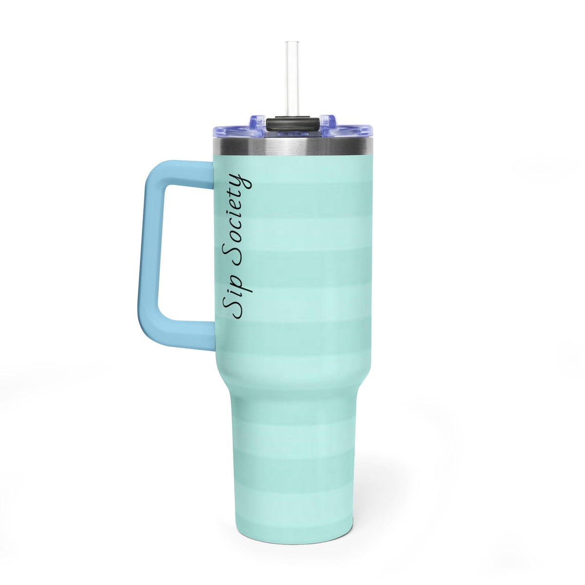 40oz Mint Stripe Vacuum Tumbler — 'Sip Society' Insulated Travel Mug  with sip society script