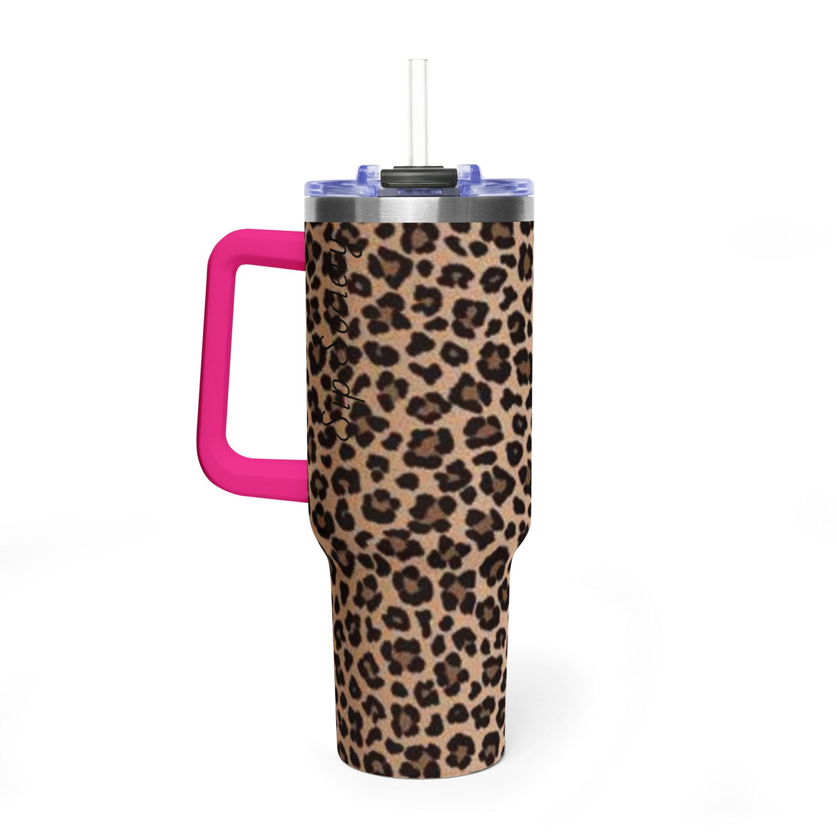 Leopard Print 40oz Vacuum Tumbler - Insulated Travel Mug with sip society script