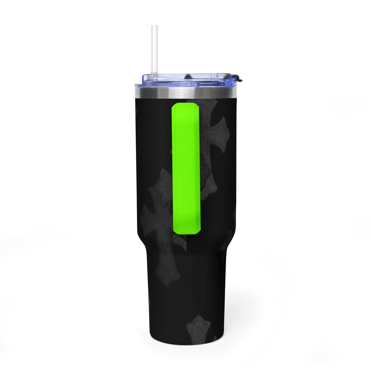 40oz Black Cross Stainless Vacuum Tumbler  with sip society script